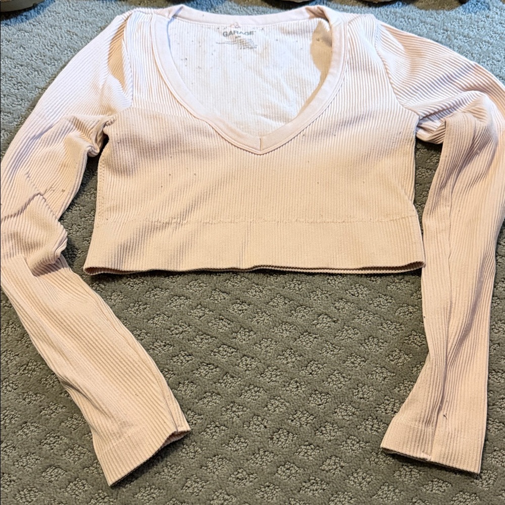 Garage Pink Ribbed Long Sleeve Crop Top